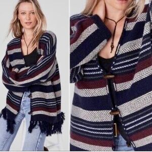 Faherty Wool/ Cashmere Blend Striped Fringed Cardigan Size M/L